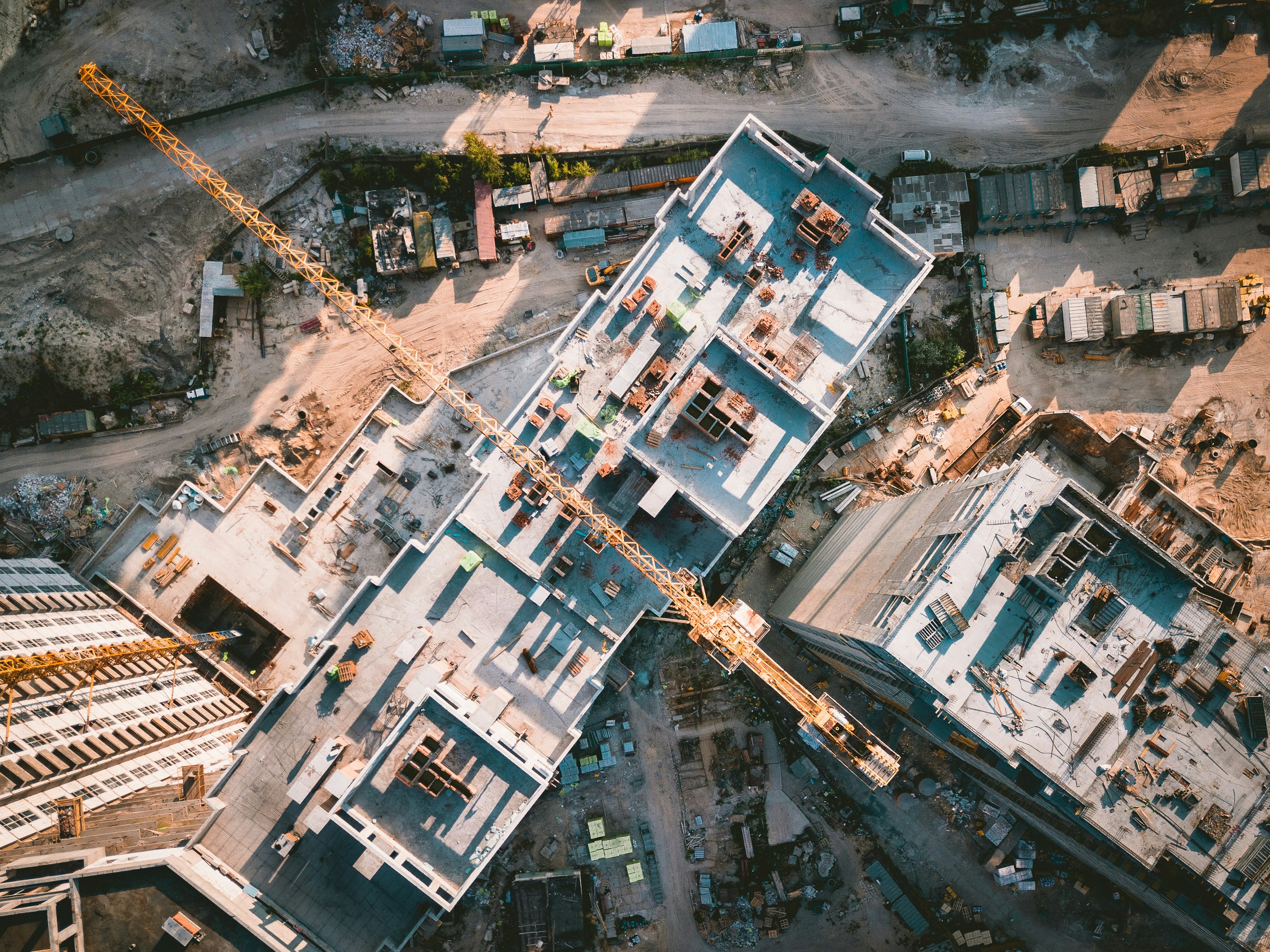 Aerial view of active construction site