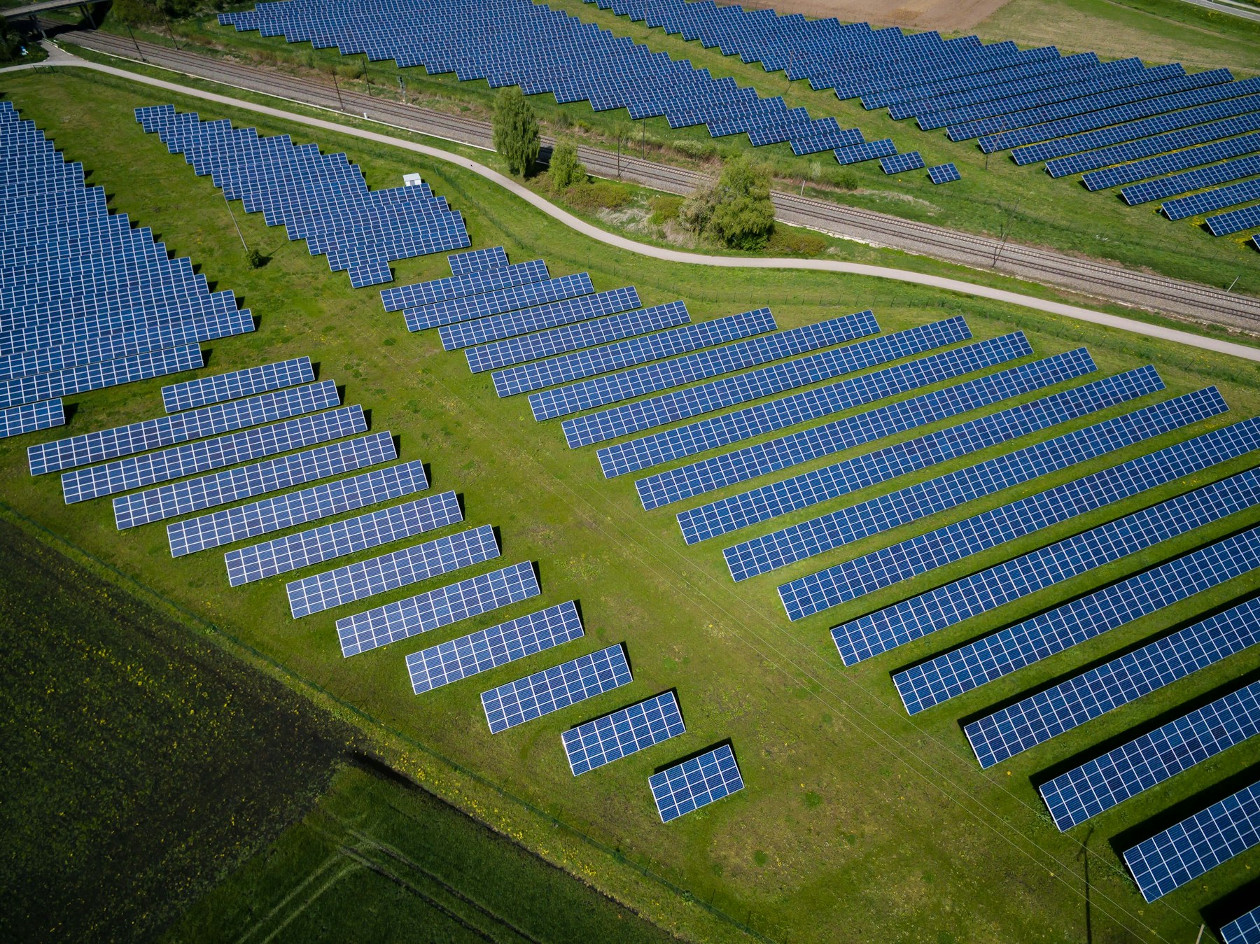 Aerial view of solar panels on a commercial facility