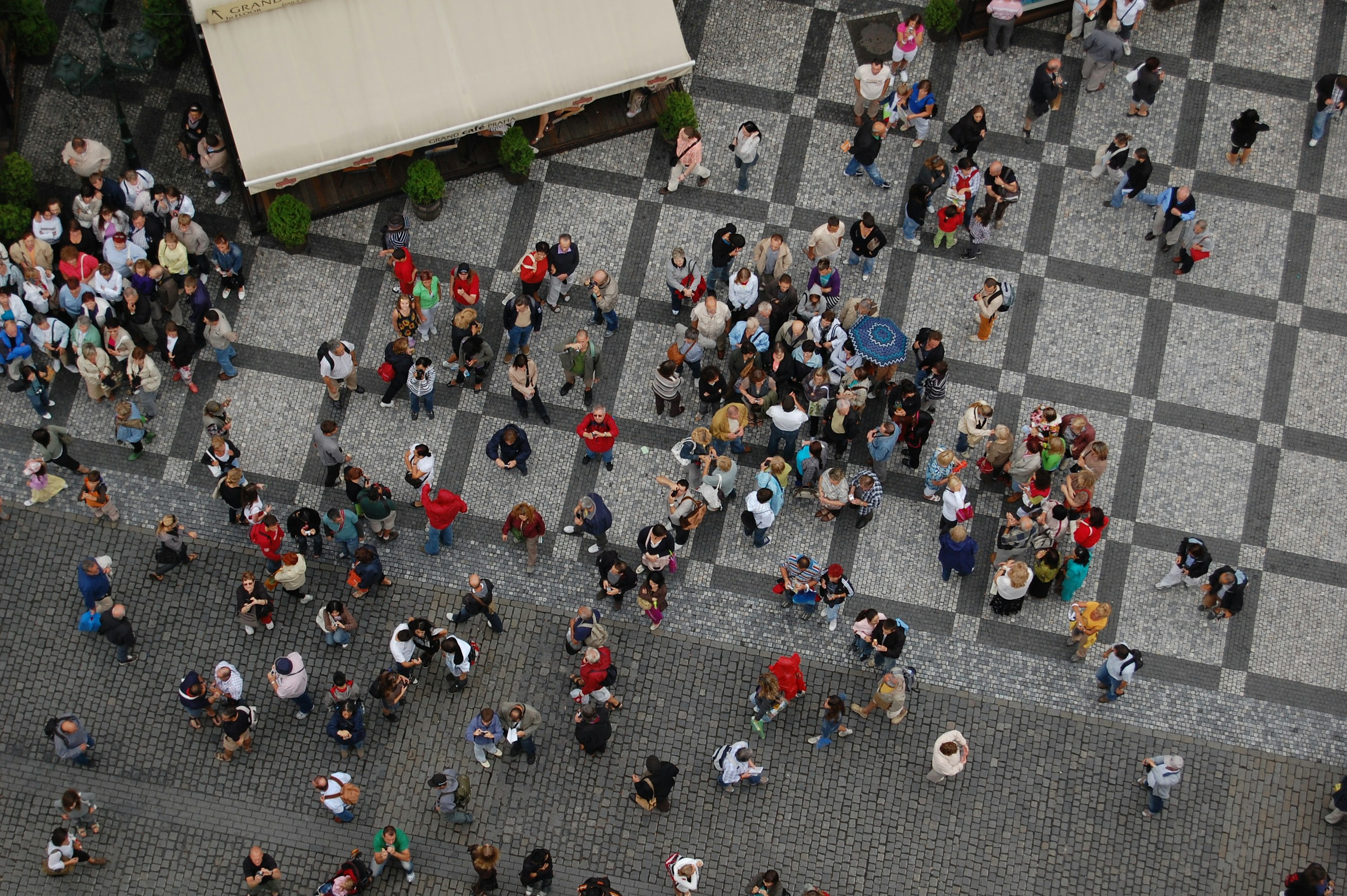 Aerial view of a large outdoor event crowd
